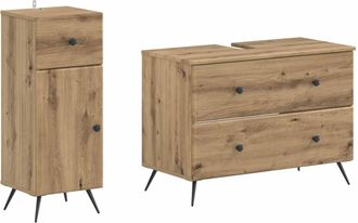 vidaXL Juego De Gabinete De Ba&ntilde;o De 2 Piezas Breda Roble Artisan Vidaxl