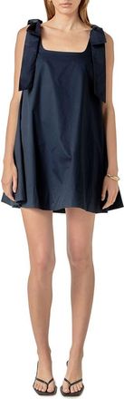 English Factory Bow Shoulder Sleeveless Cotton Minidress in Navy at Nordstrom, Size Large