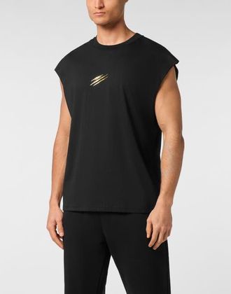 Plein Sport Tanktop T-Shirt Label Men in Black/lightgold at Nordstrom, Size Xxx-Large