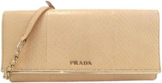 Prada Pre-owned Ayers Metalen Ketting Portemonnee - Dames - Vintage Clutch - Beige - ONE Size - Leer - Vintage