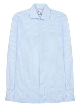 MC2 Saint Barth Baby Blue Vertical Striped Lightweight Linen Shirt