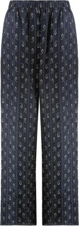 Tory Burch Relaxed-Fit Jacquard Trousers - female - Tory Burch - Straight Trousers - Blue - 2XS - Trousers