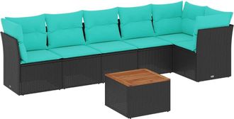 vidaXL Set De Sof&aacute;s De Jard&iacute;n 7 Pzas Con Cojines Rat&aacute;n Sint&eacute;tico Negro Vidaxl