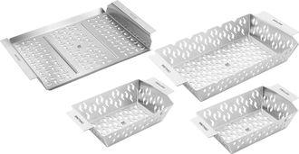 Zwilling BBQ+ 4-pc Grill Basket Set, 2 Small Grill Baskets, 1 Medium Basket, 1 Grill Topper, Stainless-Steel, Nestable