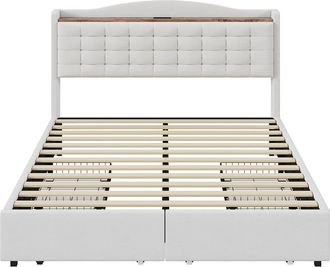 Urban Meuble Cama doble de lino beige con 4 cajones (140*200 cm)