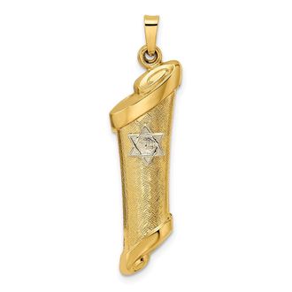 Diamond2Deal 14k Two-tone Gold Hollow Mezuzah and Star Pendant
