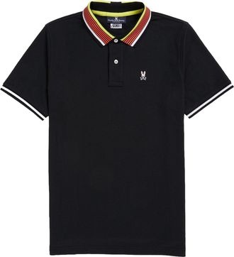 Psycho Bunny Mens Psycho Bunny York Stripe Collar Polo Black Shirt B6K844U1PC-PCR