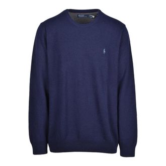 Polo Ralph Lauren Round-neck Knitwear, male, Blue, M, Wool Pullover Jumper