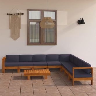 vidaXL Vidaxl - Muebles De Jard&iacute;n 9 Pzas Con Cojines Madera Acacia Gris Oscuro