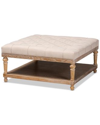 Baxton Studio Kelly Modern & Rustic Beige Linen Fabric Upholstered & Greywashed Wood Cocktail Ottoman