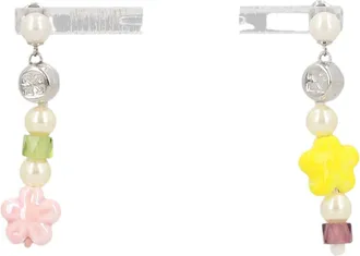 Off-white Silver Flower Pearls Brass Earrings