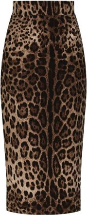 Dolce & Gabbana Luipaardprint hoge taille rok - Dames - Midirokken - Bruin - M - Wol - Rokken