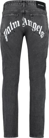 Palm Angels Mens Straight-Leg Jeans With Maxi Logo Gray Cotton Regular &