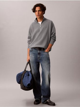 Calvin Klein Jeans Calvin Klein Mens Smooth Cotton Quarter Zip Sweater - Grey - 2XL