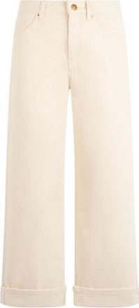 Moncler Wide Trousers, female, Beige, Size: 2XS Cotton Twill Pants with Cuff