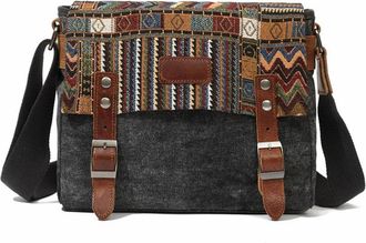 Generic NYSDM Waxed Canvas Shoulder Bag National Style Crossbody Young Men Patchwork Color Flap Sling