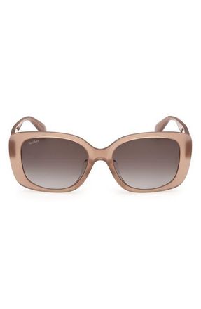 Max Mara 55mm Rectangular Sunglasses in Shiny Beige/gradient Brown at Nordstrom