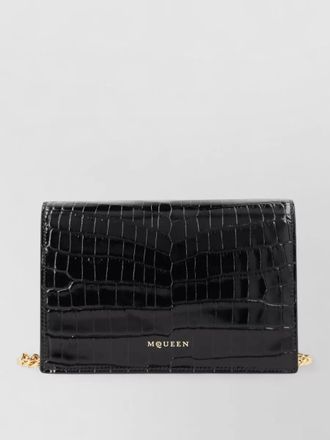 Alexander McQueen skull clutch bag crocodile effect chain strap