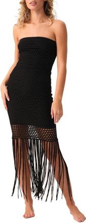PQ Swim Vanessa Fringe Net Overlay Cover-Up Dress in Midnight at Nordstrom, Size X-Small