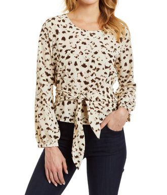 Drew Claire Printed Blouse In Cream
