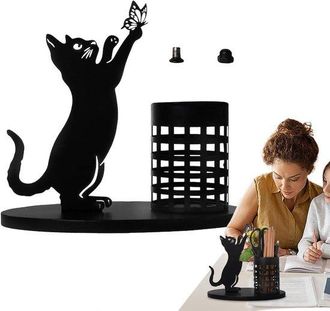OEM Portal&aacute;pices Con Forma De Gato - Accesorio De Escritorio - Organizaci&oacute;n De Escritorio - Estructura Met&aacute;lica - 36 X 65 X 36 Cm - Negro