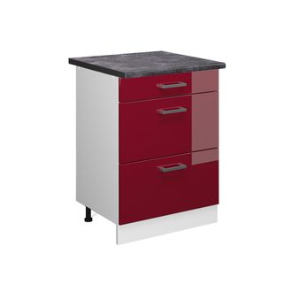 Vicco Mueble Bajo De Cocina R-line, Rojo Burdeos Alto Brillo, 60 Cm Con Cajones, Et Antracita Vicco