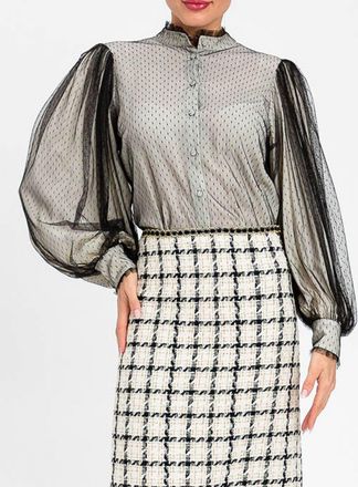 Twinset Camicia in tulle point desprit con collo a rouches e maniche a palloncino