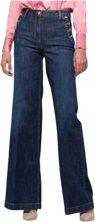 Kocca Uitlopende high-waisted jeans met knoopdetail - Dames - Loose Fit Jeans - Blauw - XL - Katoen - Jeans