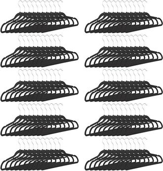 Relaxdays Set De 100 Perchas Est&aacute;ndar, Colgadores De Pantalones, Forro De Terciopelo, 360&ordm;, Gancho Giratorio, Negro, 22,5 X 41 Cm