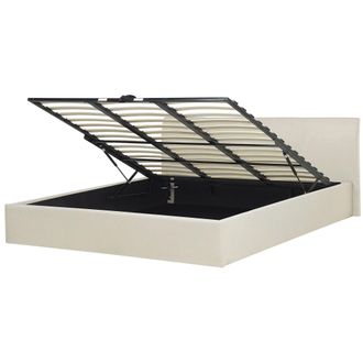 Beliani Cama Tapizada En Tela Beige 180 X 200 Cm Con Almacenaje Aspecto Minimalista Orbey