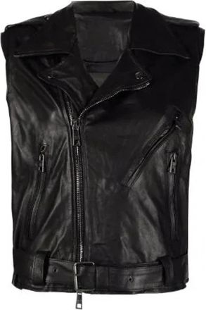 Giorgio Brato Lang leergilet - Dames - Bodywarmers - Zwart - M - Leer - Jassen