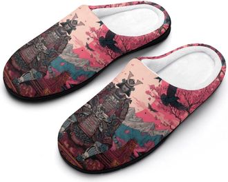 Generic Japanese Samurai with Sword Armor Funny Mens Cotton Slippers Soft Non-Slip Rubber Sole House Slipper Indoor Outdoor