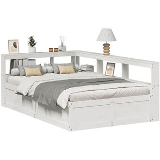 vidaXL Vidaxl - Cama Con Estanter&iacute;a Sin Colch&oacute;n Madera Maciza Blanca 120x190 Cm