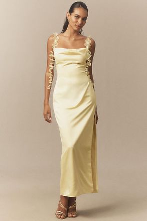 BHLDN Arabella Tendril-Sleeve Satin Maxi Dress