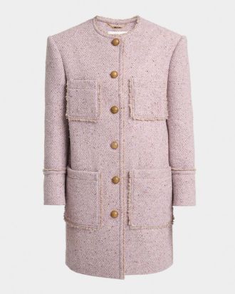 Chlo&eacute; Wool Tweed Chine Single-Breasted Oversized Jacket