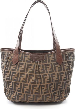 Fendi Brown Canvas Leather Handbag Tote Bag (Pre-Owned)