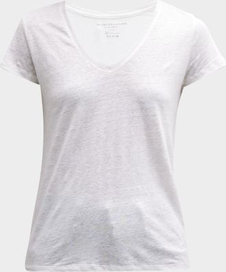 Majestic Filatures V-Neck Short-Sleeve Stretch Linen T-Shirt