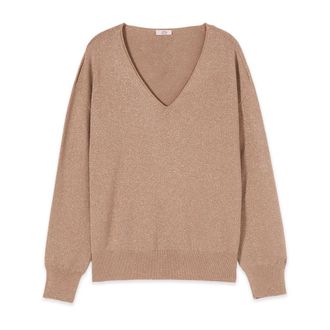 Oltre Sweatshirts - Dames - V-hals truien - Beige - S/M - Truien & Vesten