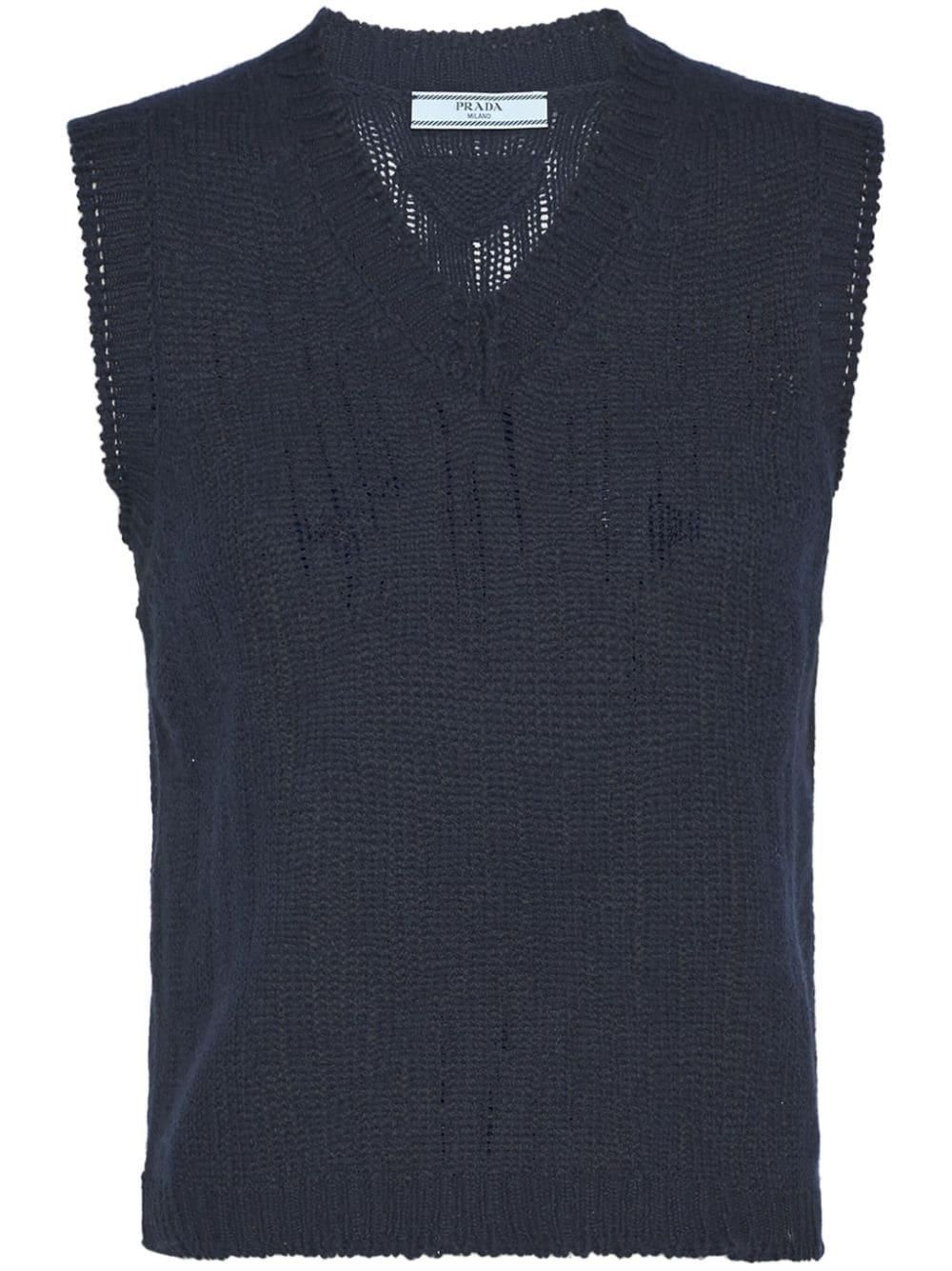 Prada Weste aus Kaschmir mit V-Ausschnitt Blau ab