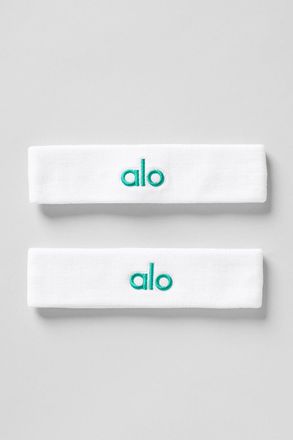 Alo | Glow Sweatband (2-Pack) in White/Spruce Green