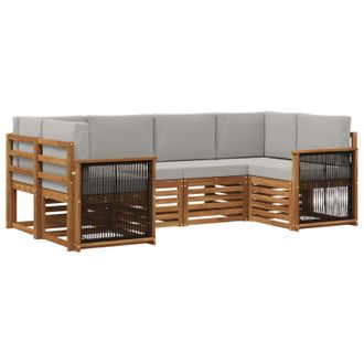vidaXL Conjunto De Sof&aacute; Seccional Con Coj&iacute;n 5 Pcs Natural Y Gris Claro Vidaxl