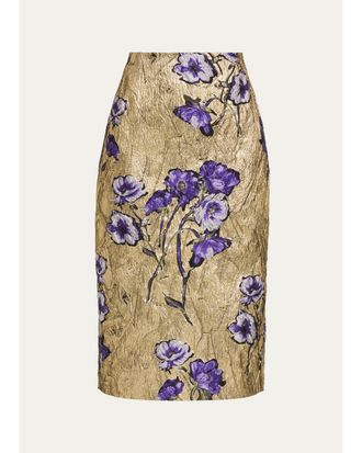 Prabal Gurung Metallic Floral Brocade Midi Pencil Skirt