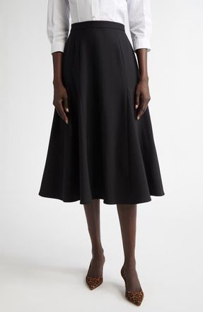Carolina Herrera A-Line Stretch Virgin Wool Midi Skirt in Black at Nordstrom, Size 14