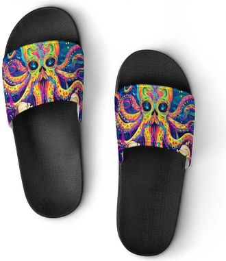 Generic Psychedelic Octopus Skull Colorful Shower Shoes Slipper for Women Men Beach Slippers Quick Drying Non Slip Open-Toe Sandals