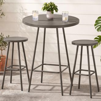 Best Choice Products 3-Piece Steel Patio Bar Height Round Bistro Set w/ Backless Stools, Slatted Design