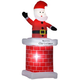 HOMCOM 7ft Christmas Inflatable Santa Claus from Chimney - Blow-Up Outdoor LED Garden Display for Lawn - Party | TJ Hughes Blue