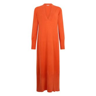 Malo Knitted V-neck Maxi Dress - female - Malo - Knitted Dresses - Orange - 2XS - Dresses