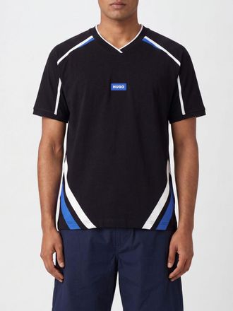 HUGO BOSS T-shirt girocollo a righe in puro cotone con logo a contrasto