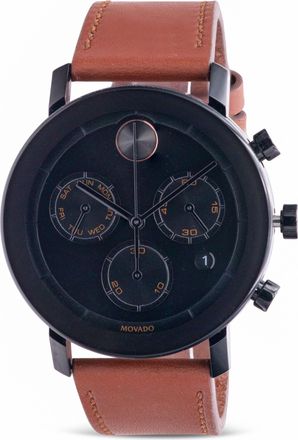 Movado Bold Evolution Black Ion Chronograph Cognac Brown Leather Mens Watch