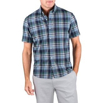 Tailor Vintage Plaid Short Sleeve Button-Down Shirt in Oceanview Plaid at Nordstrom Rack, Size X-Large